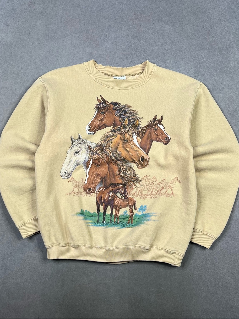 Vintage Horse Graphic Crewneck Sweater - Beige